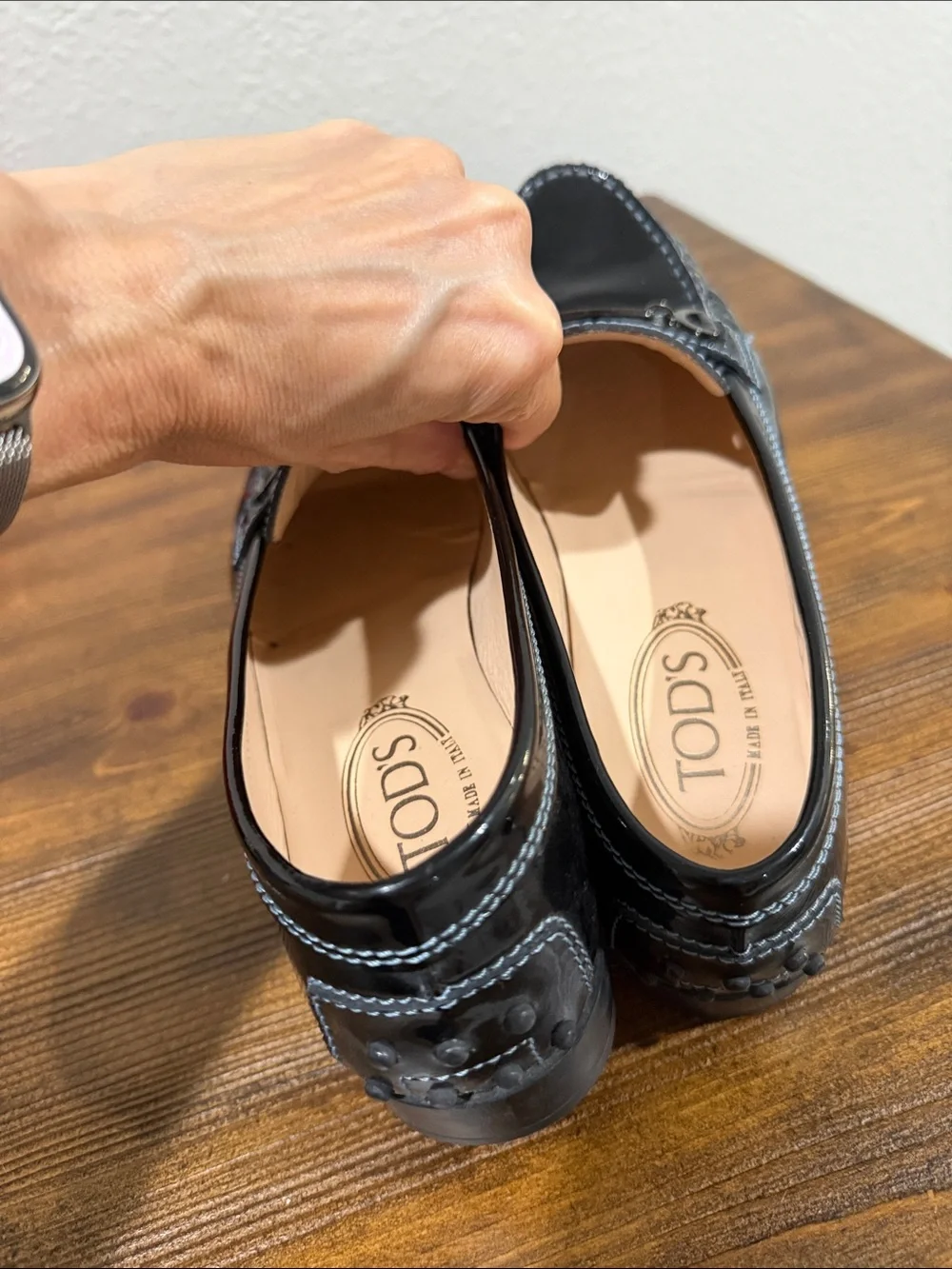 TOD’S  black patent leather driving shoe loafer moccasin Size 10